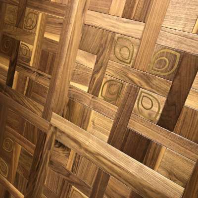 factory walnut art parquet flooring engineered wood with brass inlay